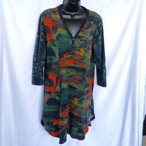 Parsley And Sage M Artsy Boho Hippie Camo Long Sleeve Tunic Dress